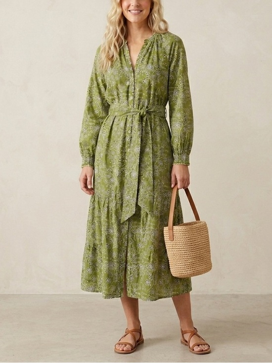 ME+EM Dresses & Skirts - ME+EM Bespoke Contrast Green Broderie Long Sleeve Midi Dress